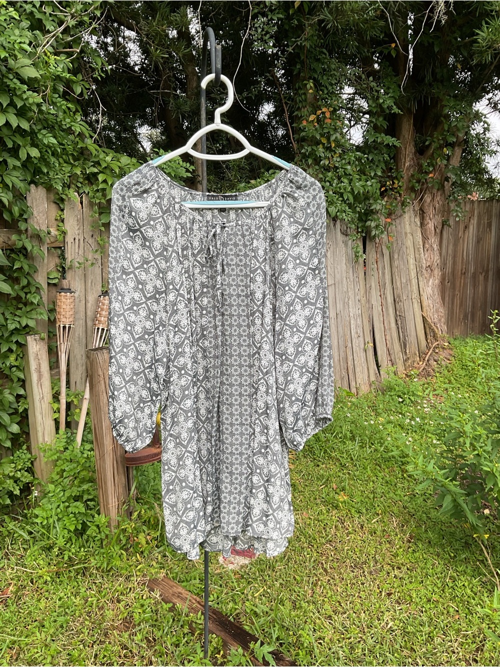 Women's Boho Peasant Blouse - Gray Pattern